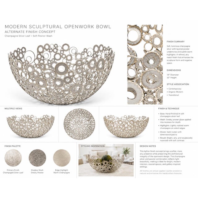 Contemporary Modern Sculptural Openwork Centerpiece Bowl in Champagne Silver & Soft Pewter For Sale - Image 3 of 3