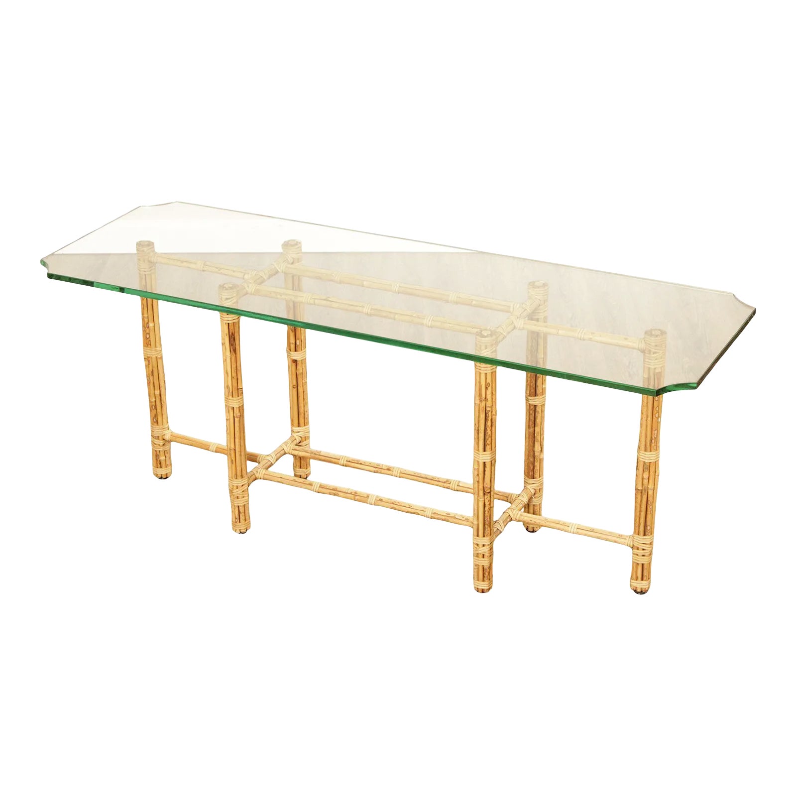 Baker John McGuire Bamboo And Glass Top Console Table | Chairish