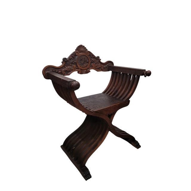 This early 19th-century Savonarola-style chair is a testament to timeless design and Renaissance craftsmanship. The...