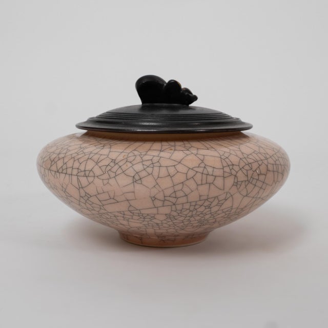 Mid-Century Modern Andrew McCorkindale Raku Crackle Glaze Lidded Vessel For Sale - Image 3 of 6