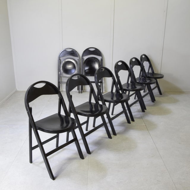 Mid-Century Modern Tric Folding Chairs in Black Lacquered Beech by Achille & Pier Giacomo Castiglioni for Bernini, 1960s, Set of 8 For Sale - Image 3 of 10
