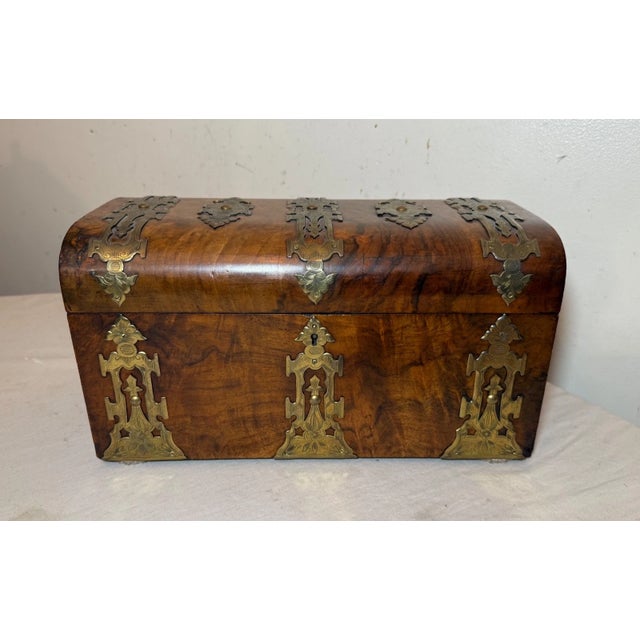 Antique Victorian Burr Walnut Tea Caddy by Parkins & Gotto England Circa 1860s For Sale - Image 13 of 16