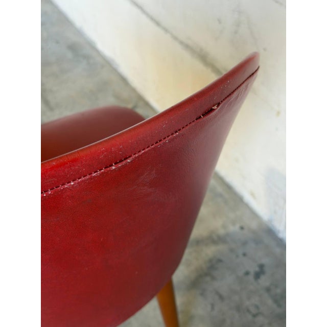 Plastic Red Vinyl Barrel Accent Chair With Tapered Wood Legs Mid-Century Modern 1960s For Sale - Image 7 of 11