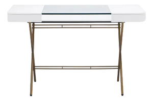 Cosimo Desk with White Mat Lacquer and Glass Top by Marco Zanuso Jr. for Adentro, 2017