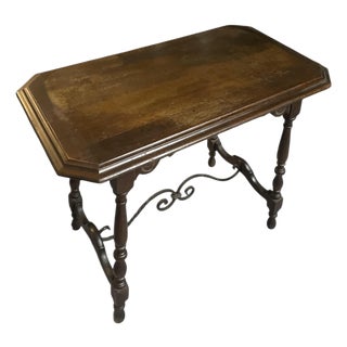 Early 20th Century Spanish Walnut With Wrought Iron Side Table For Sale
