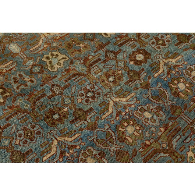 Blue Exquisite Antique Bidjar Style Hand-Knotted Wool Rug in Muted Steel Blue and Rust For Sale - Image 8 of 8