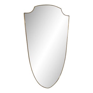 Mid-Century Brass Framed Shield-Form Wall Mirror For Sale
