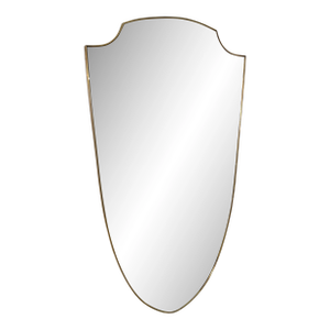 Mid-Century Brass Framed Shield-Form Wall Mirror