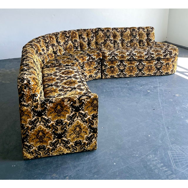 Vintage MCM Cut Velvet Tufted Sectional Sofa For Sale - Image 11 of 12