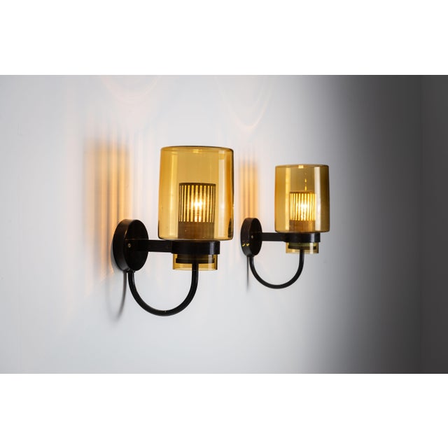 Black Metal Wall Lamps with Yellow Shades and Inner Diffuser, 1960s, Set of 2 For Sale - Image 4 of 15