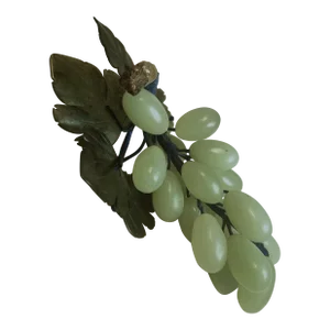 Mid 20th Century Asian Carved Jade Grape Cluster/Bunch Hard Stone Fruit With Leaves