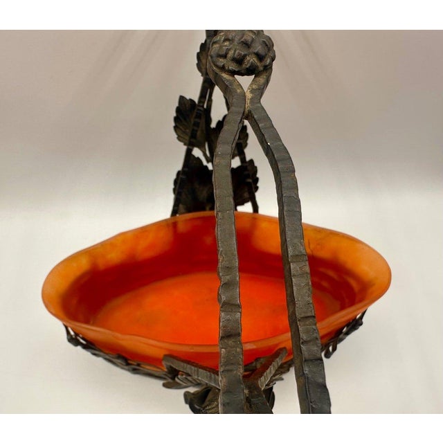 Lunéville Artistic Glass Bowl with Metal Handle and Floral Decoration by Muller Frères, 1930 For Sale - Image 11 of 13