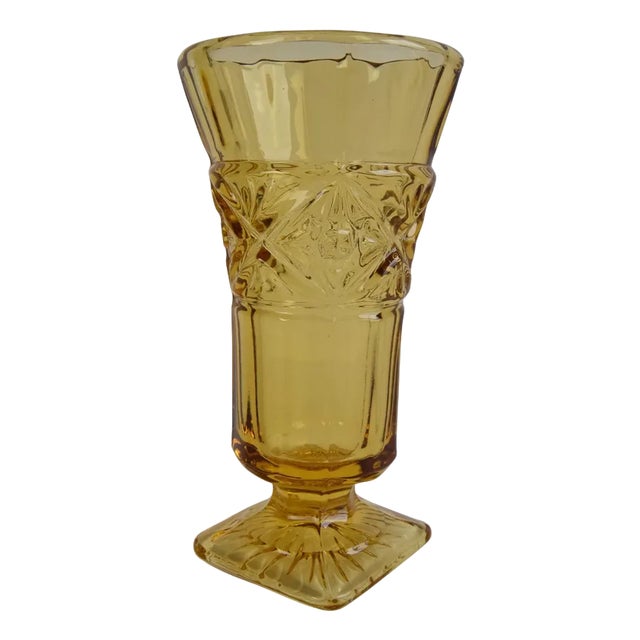 Art Deco Amber Glass Vase, 1940s For Sale