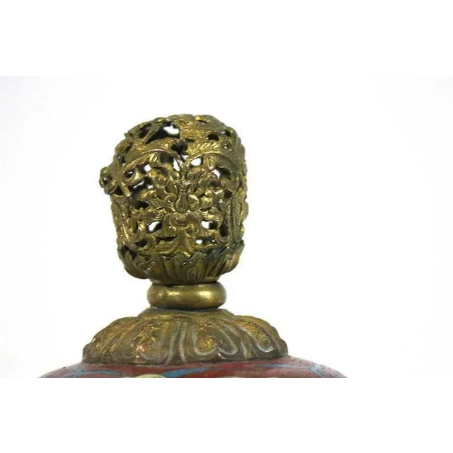 Chinese Republic Period Chinese Cloisonne Gilt Tripod Lidded Censer For Sale - Image 3 of 11