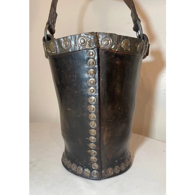 Rare Antique 1700's Handmade Copper Riveted Leather English Fire Fighter Bucket For Sale - Image 4 of 12