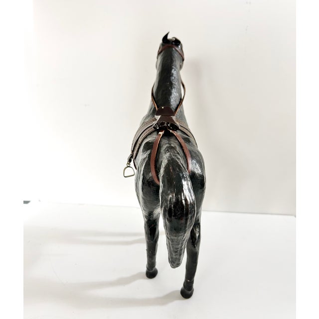 1970s Vintage Black Equestrian Horse Sculpture With Leather Saddle & Bridle For Sale - Image 5 of 12