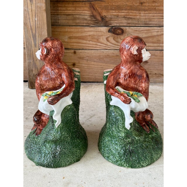 Pair of Vintage Italian Ceramic Monkey Figurines With Lemon Garlands For Sale - Image 4 of 11