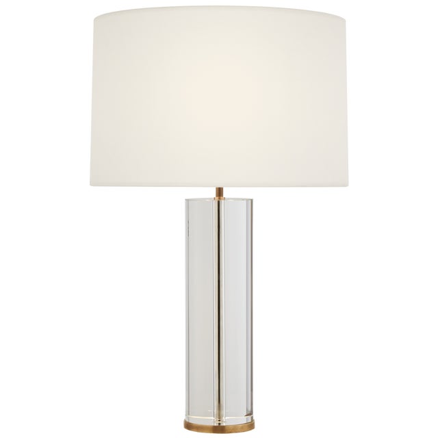 Modern AERIN by Visual Comfort Signature Lineham 29.5" Cordless Table Lamp in Crystal and Hand-Rubbed Antique Brass with Linen Shade For Sale - Image 3 of 3