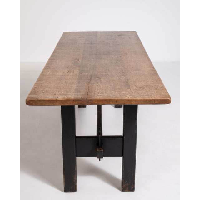 Oak Dining Table with Black Patinated Legs, Antique, France, Circa 1970 For Sale In Greensboro - Image 6 of 12