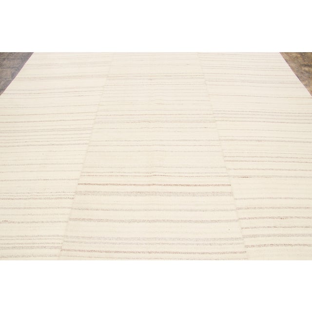 1950s Vintage Panelled Kilim Wool Rug With Stripes in Beige by Rug & Kilim, 1950-1959 For Sale - Image 5 of 9