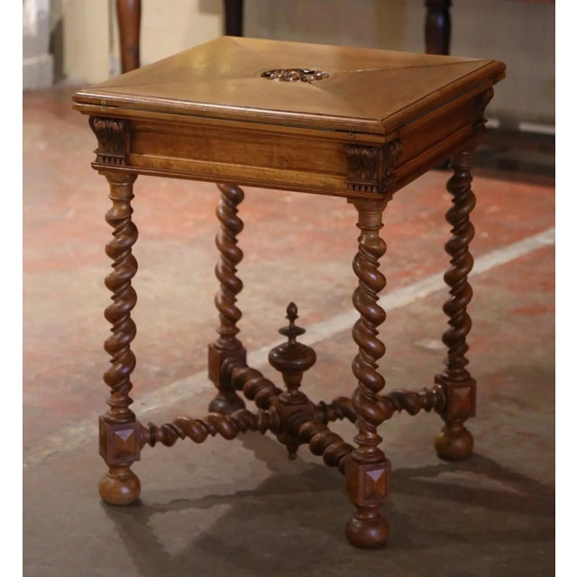 19th Century French Louis XIII Carved Walnut Envelope Folding Card Game Table For Sale - Image 11 of 11