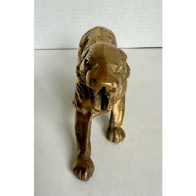 Brass Vintage Solid Brass Tiger Sculpture Hollywood Regency Animal Figure For Sale - Image 8 of 8