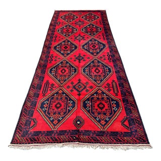 Turkmen Tribal Red Afghan Hand-Knotted Wool Runner - 5'1" X 13' For Sale
