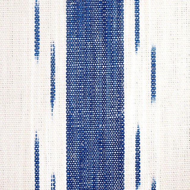 Schumacher Sample - Schumacher Mirza Ikat Stripe in Blue on Natural For Sale - Image 4 of 5