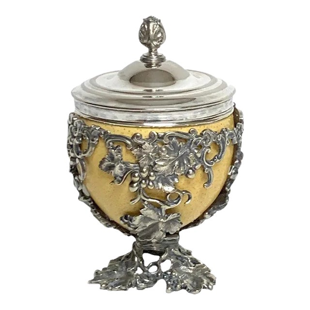 19th Century English Silver Plated Ostrich Egg Box Attributed to Elkington & Co. For Sale