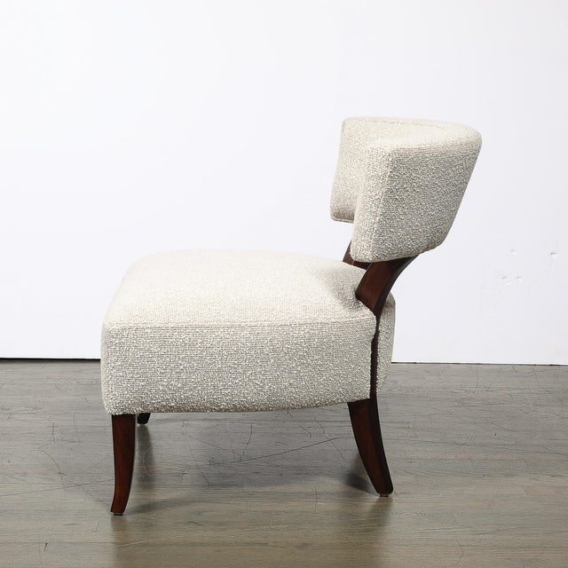 Pair of Mid-Century Curved Slipper Chairs W/ Bouclé Upholstery by Billy Haines For Sale In New York - Image 6 of 13