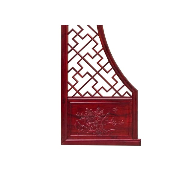 Chinese Reddish Brown Flower Ducks Geometric Round Arch Wood Room Divider For Sale - Image 12 of 14