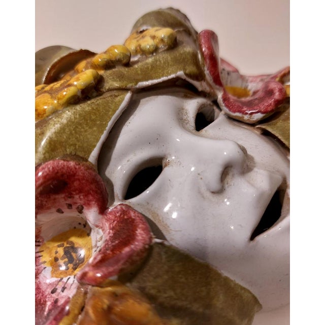 Italian Majolica Ceramic Mask, 1960 For Sale - Image 11 of 16