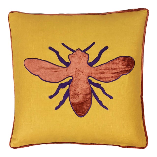 Bee Embroidered Decorative Pillow For Sale