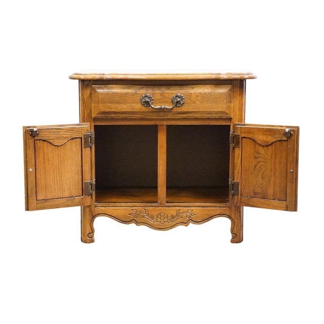 Late 20th Century Keller Furniture Solid Oak Country French Style 28" Cabinet Nightstand For Sale - Image 5 of 14