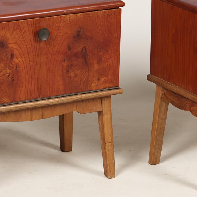 1960s Danish Mid Century Modern Yew Bedside Tables, a Pair For Sale - Image 5 of 7