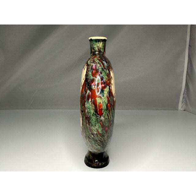 Japanese Hand-Painted Flambe Glazed Moon Flask: Artist Signed, Meiji Period For Sale - Image 6 of 9