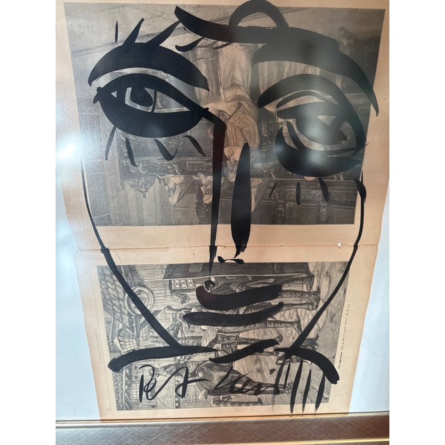 Peter Keil 1970s Peter Keil Early Portrait Painting on Print For Sale - Image 4 of 6