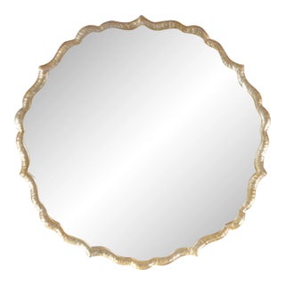 2 Zentique Hollywood Regency Gold Metal Scalloped Wall Mirrors Pair For Sale