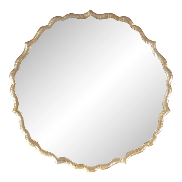 2 Zentique Hollywood Regency Gold Metal Scalloped Wall Mirrors Pair For Sale