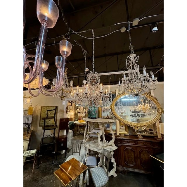 Traditional Antique Italian Beaded Crystal Chandelier With Aqua Teardrops For Sale - Image 3 of 8