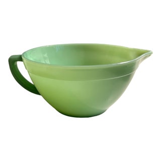 1950s Fire King Green Jadeite Batter Bowl With Handle and Spout For Sale
