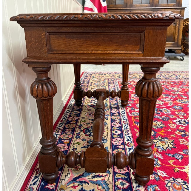 Antique French Henri II Style Writing Desk Table Drawers Oak C. 1930s For Sale - Image 16 of 18