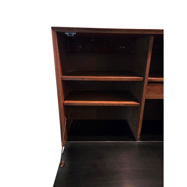 Vintage Mid Century Modern Danish Floating Bar Cabinet Drop Front Desk Wall Unit For Sale - Image 9 of 18