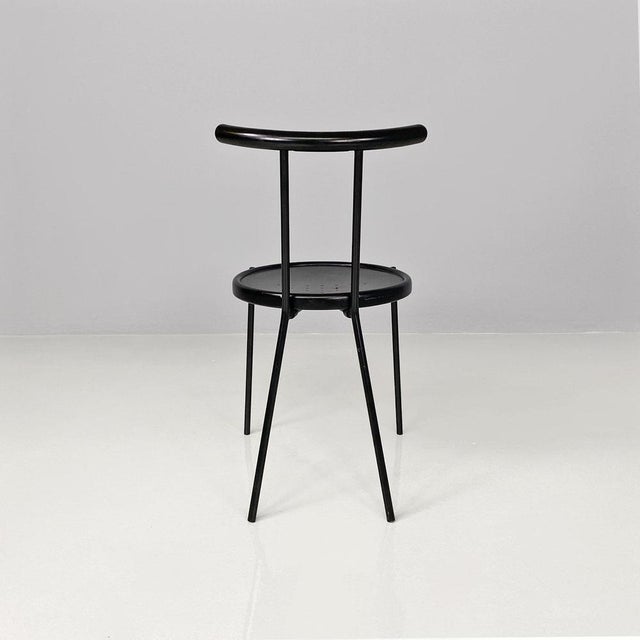 Wood Italian Modern Round Black Wood and Metal Chair, 1980s For Sale - Image 7 of 18