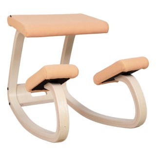 Varier Variable Kneeling Chair Stool in Ash and Natural Fabric by Peter Opsvik For Sale