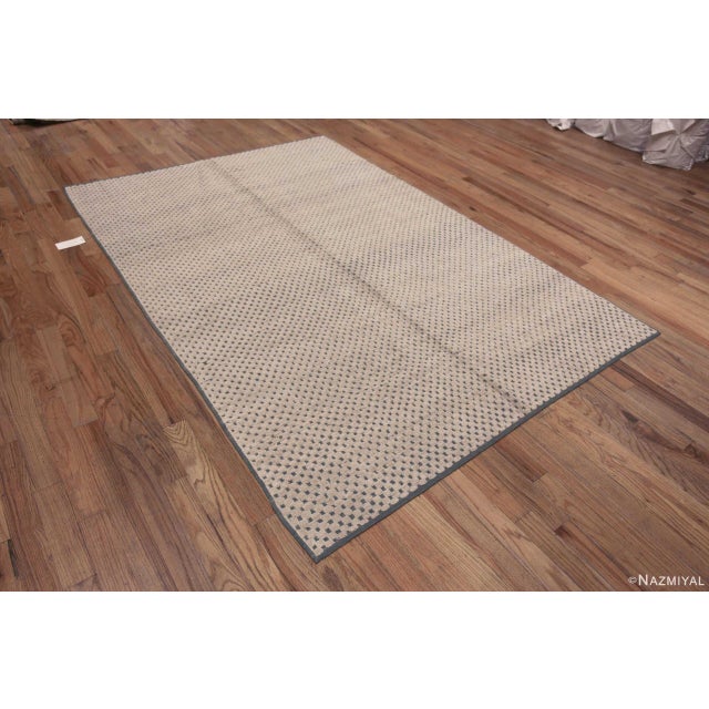 Decorative Ivory Light Grey Blue Checkboard Design Contemporary Modern Area Rug, Country of origin: Central Asia, Circa...