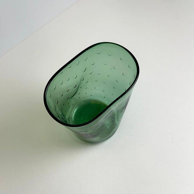 Glass Mid-Century Modern Empoli Green Bullicante Blown Glass Vase, Italy, 1950s For Sale - Image 7 of 11