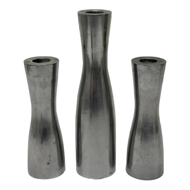 Erika Pekkari Steel Candlestick Holders, 1990s - Set of Three For Sale