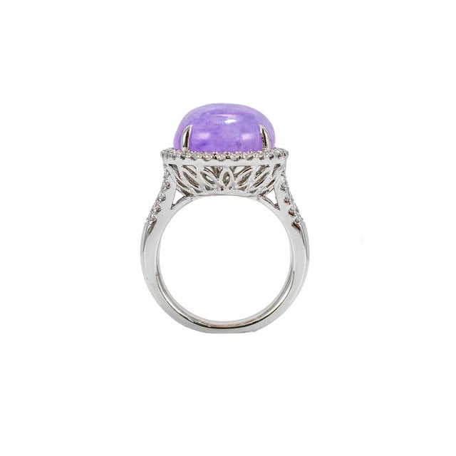 950 Platinum Gia Type a 10.09ct Purple Jade Halo Diamond Cocktail Ring Pendant, Size 6.75 For Sale In Houston - Image 6 of 10