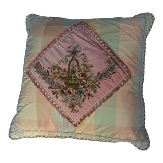 19th Century Antique French Needlepoint Pillow For Sale
